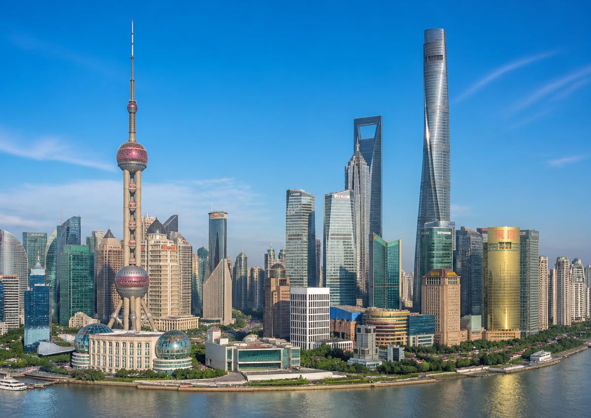 Shanghai, China — Pudong skyline across the Huangpu river