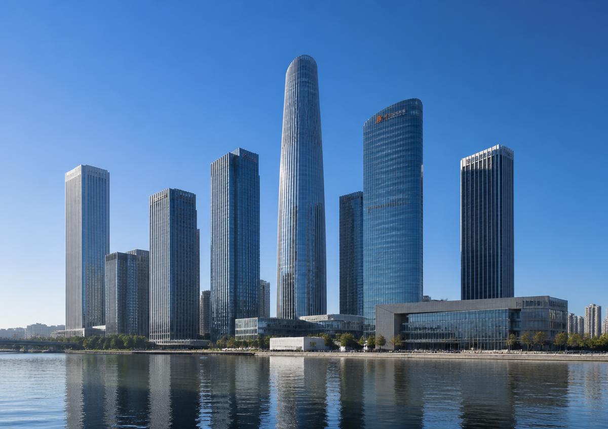 Tianjin, China — riverside skyline of the central business district