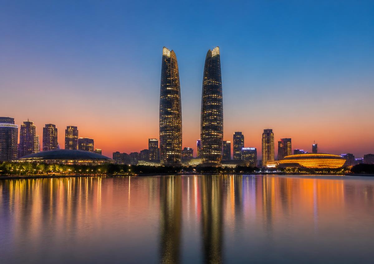 Zhengzhou, China — Zhengdong New District skyline at dusk